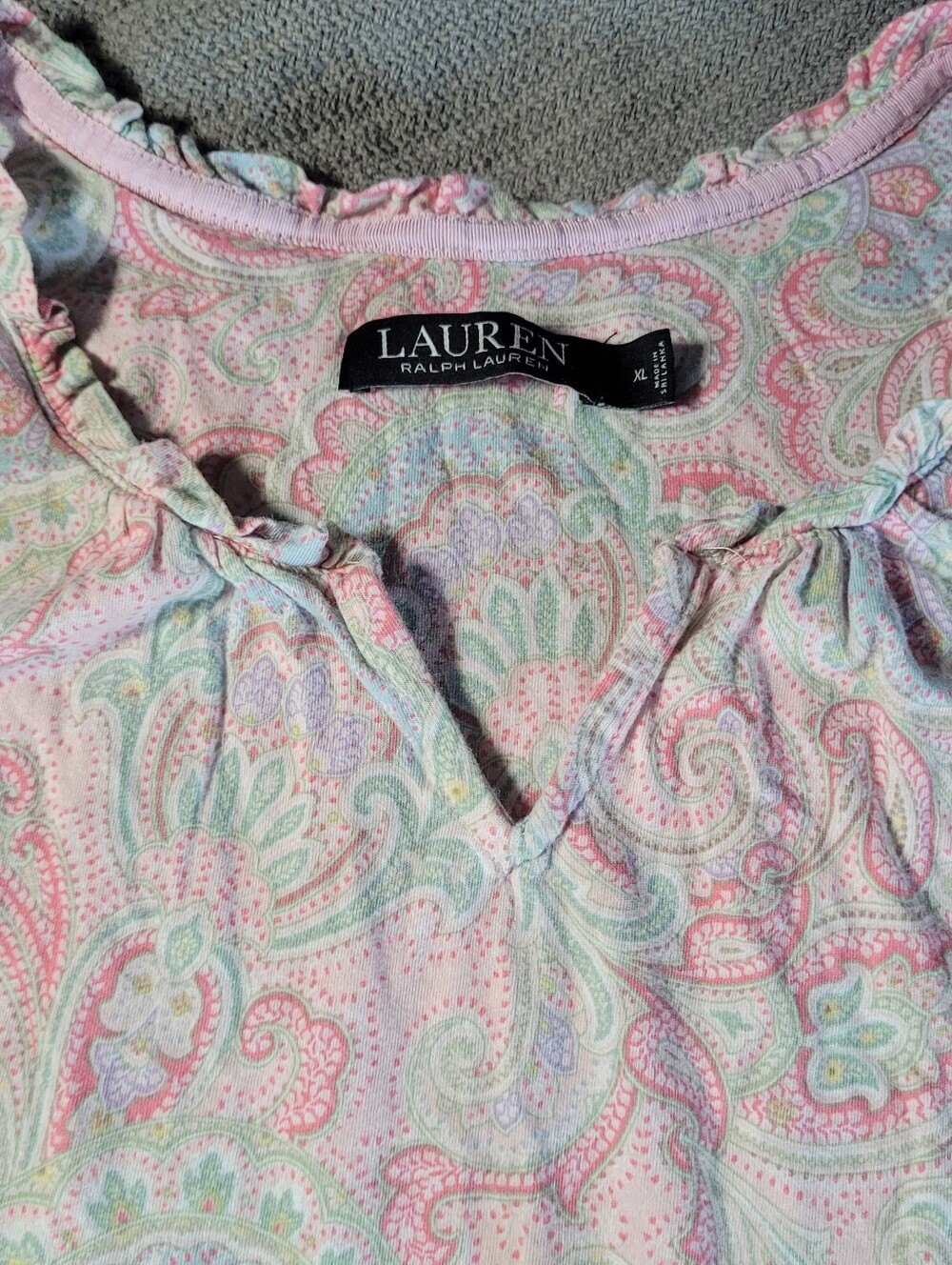 Ralph Lauren Summer Cotton Pink Pastel Paisley Nightgown Ruffle Collar XL